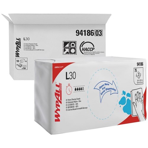 WypAll L30 Embossed Wipers (94186) Blue, Carton of 10