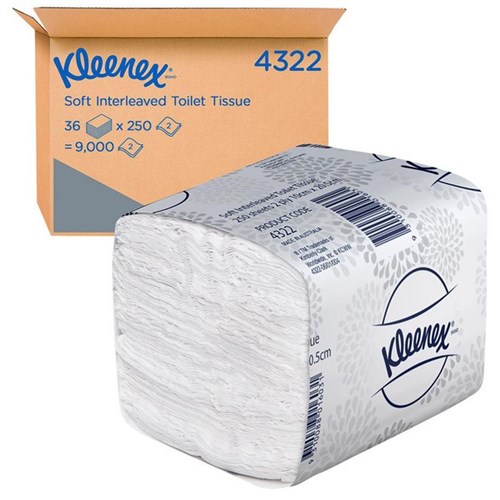 Kleenex 4322 Soft Interleaved Toilet Tissue 2 Ply, Carton of 36 Packs