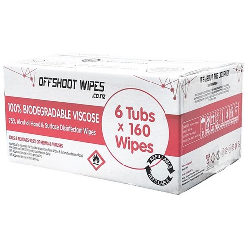 Offshoot 75% Alcohol Hand & Surface Disinfectant Wet Wipes, Carton of 6