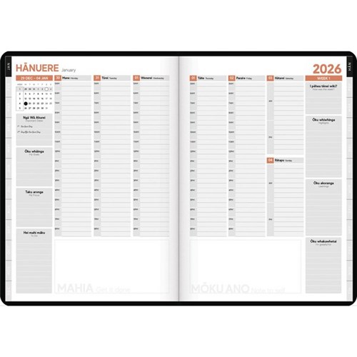 Tuhi A43 Premium Bilingual Diary A4 Week To View Mahere a Wiki 2026 Black/Gold