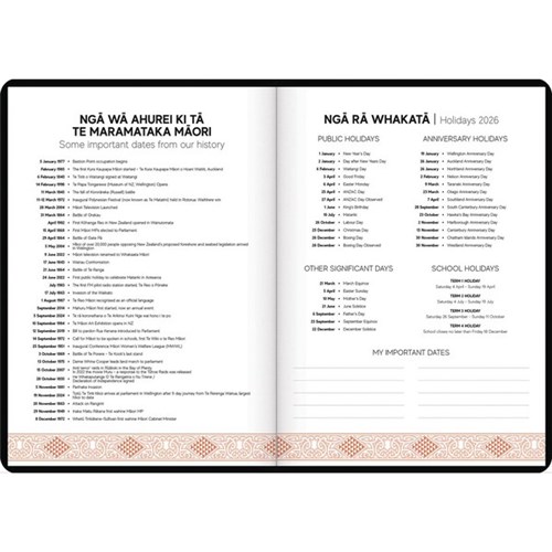 Tuhi B53 Premium Bilingual Diary Week To View Mahere a Wiki 2026 Black/Gold