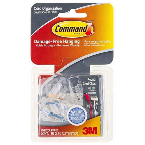 Command Cord Clips 17017CLR-VP Clear, Pack of 10