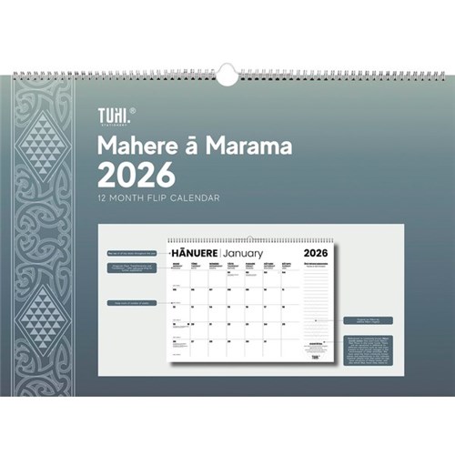 Tuhi Wall Calendar Month To View A2 2026 Bilingual English/Maori
