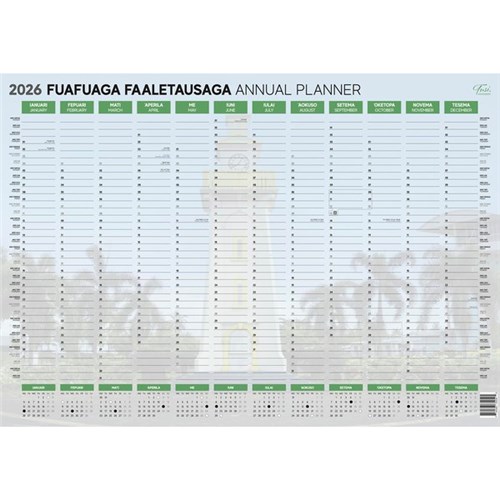 Tuhi A2 Dated Year Wall Planner Double Sided Laminated 2026 Bilingual English/Samoan