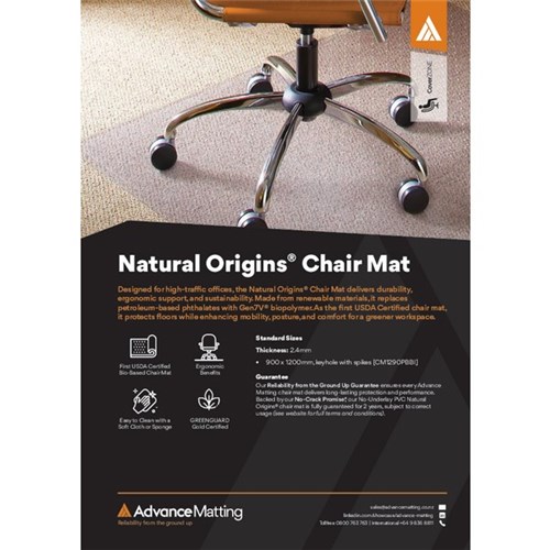 Advanced Matting Natural Origins Chair Mat Keyhole With Spikes 900x1200mm Clear