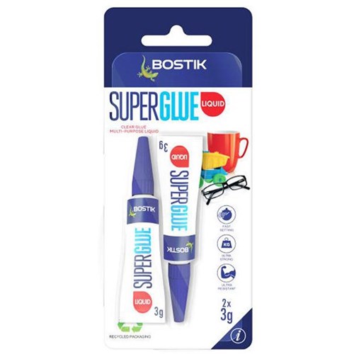 Bostik Superglue Liquid 3g Clear, Pack of 2