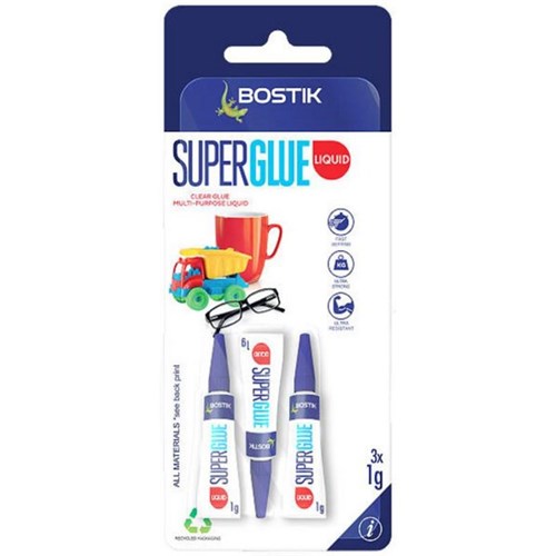 Bostik Superglue Liquid 1g Clear, Pack of 3