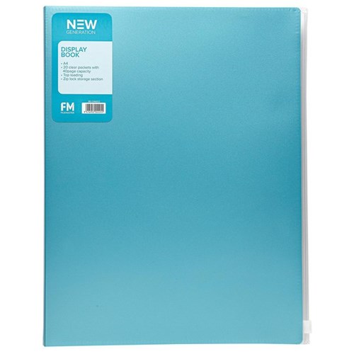 FM New Gen A4 Display Book 20 Pocket with Zip Pocket Ocean Blue