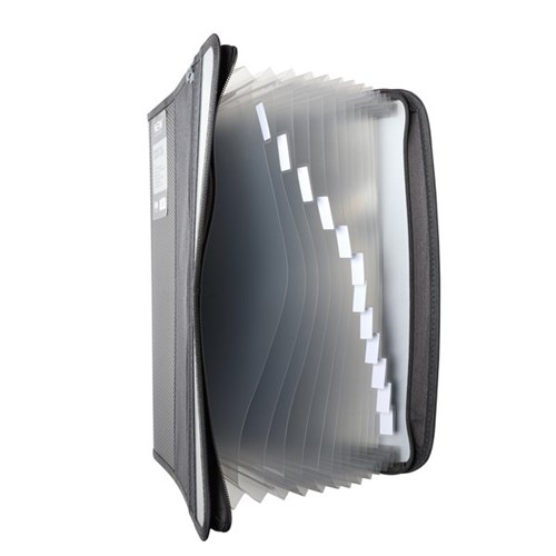 FM New Gen A4 Expanding File 13 Pocket with Zip Gunmetal Black