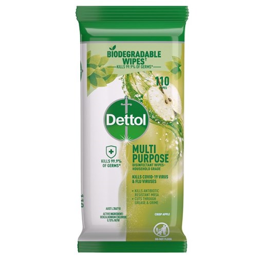 Dettol Multipurpose Disinfectant Wipes Crisp Apple, Pack of 110