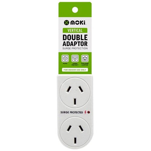 Moki Angled Double Adapter with Vertical and Surge Protection White