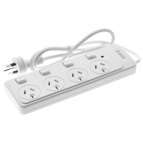 Moki 4 Socket Powerboard with Individual Switches White