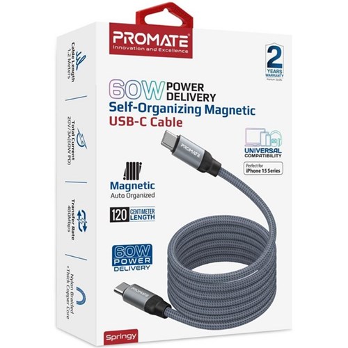 Promate USB C to USB C Cable 1.2m Grey