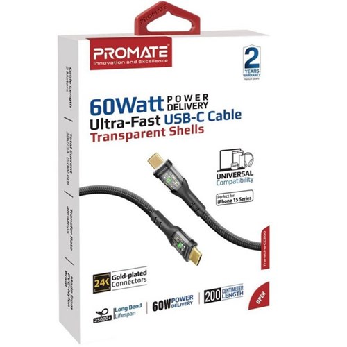 Promate USB-C to USB-C Cable 2m Black