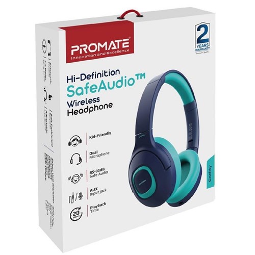 Promate Child-Safe Wireless Bluetooth Over-Ear Headphones Aqua