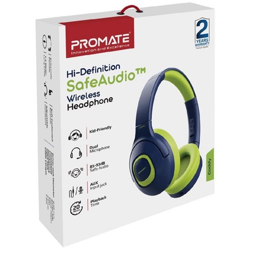 Promate Child-Safe Wireless Bluetooth Over-Ear Headphones Emerald