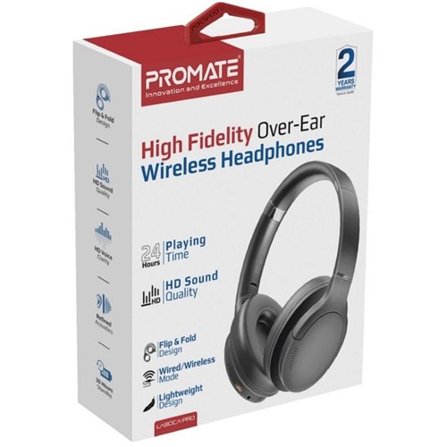 Promate High-Fidelity Stereo Deep Base Bluetooth Wireless Headphones Black