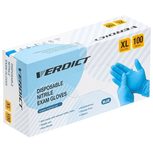 Verdict Nitrile Medical Food Safe Gloves Blue XL, Pack of 100 