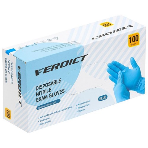 Verdict Nitrile Medical Food Safe Gloves Blue 2XL, Pack of 100