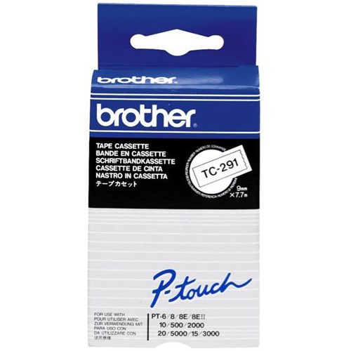 Brother Labelling Tape Cassette TC-291 9mm x 8m Black on White