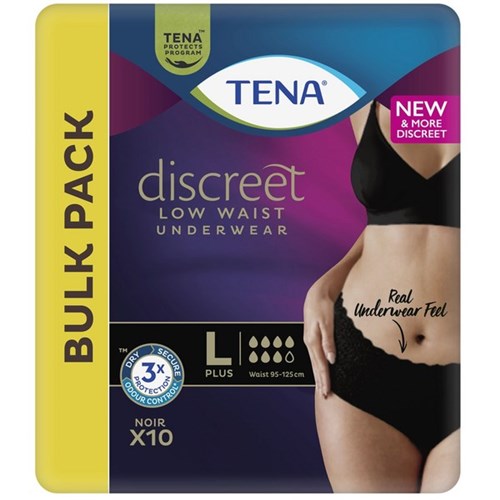 TENA Discreet Plus Low Waist Noir Pants Large, Carton of 2 Packs of 10 Black