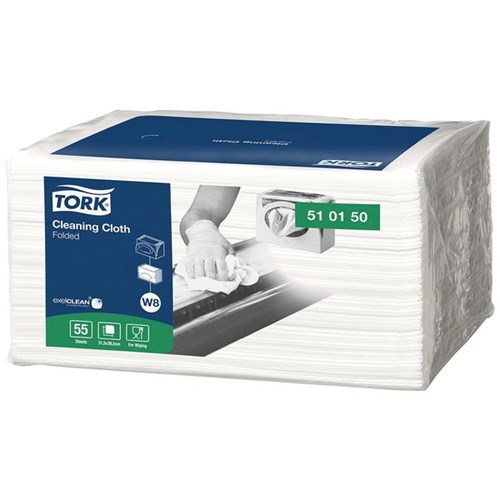 Tork 510 Multipurpose Cloths Small 315x375mm White 510150, Carton of 8 Packs of 55