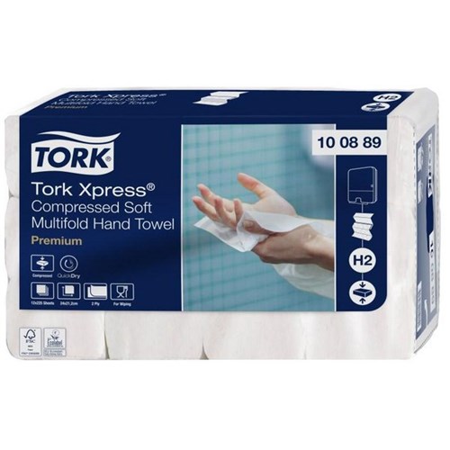 Tork Xpress® H2 Compressed Soft Multifold Hand Towels 2 Ply 100889, Carton of 12 Packs of 225