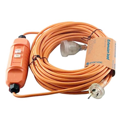 Pacvac 3 Core Extension Lead with Hard-Wired Inline RCD 20m