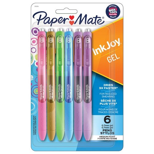 Paper Mate InkJoy Gel Pens 0.7mm Medium Tip Fashion Assorted, Pack of 6