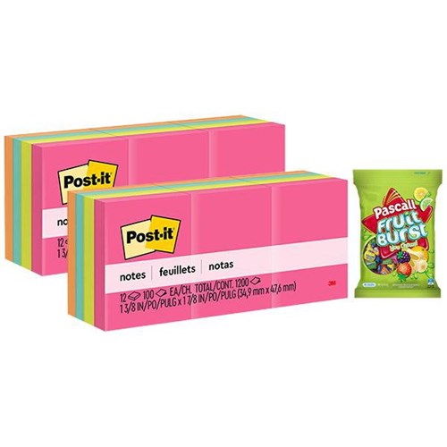 Post-it® Notes 653 35x48mm Poptimistic, 2 Packs of 12