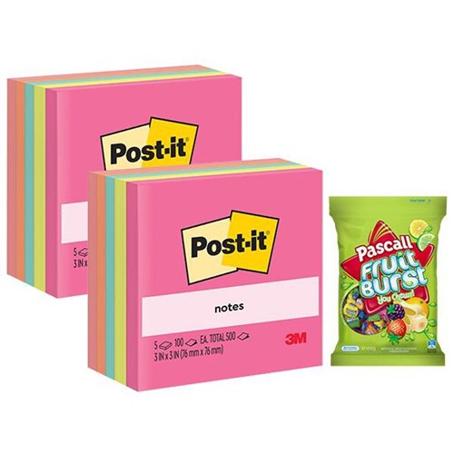 Post-it® Notes 654 76x76mm Poptimistic, 2 Packs of 5