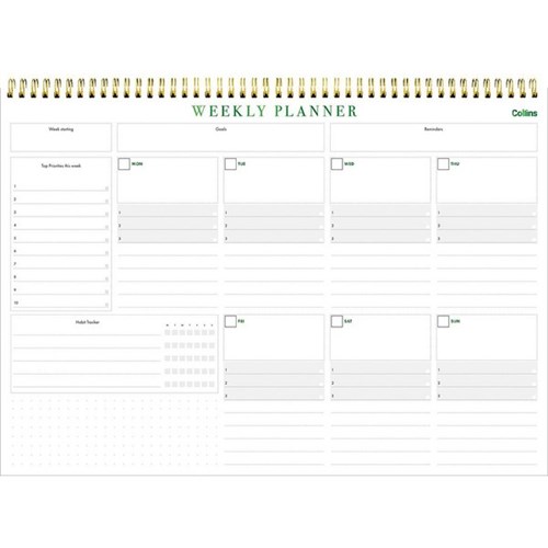 Collins A4 Designer Desk Pad Undated Week to View Executive Green