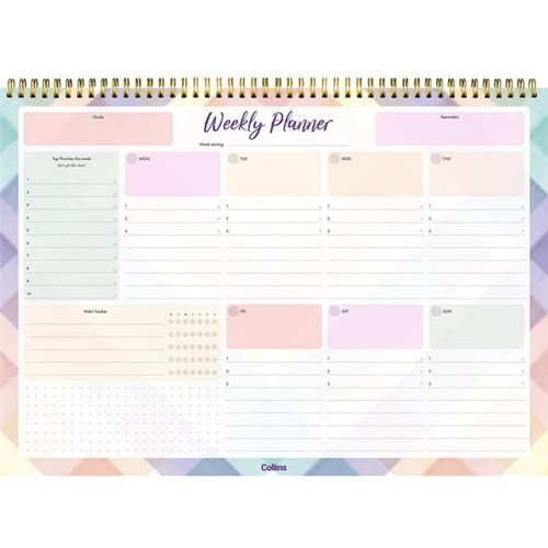 Collins A4 Designer Desk Pad Undated Week to View Purple Check