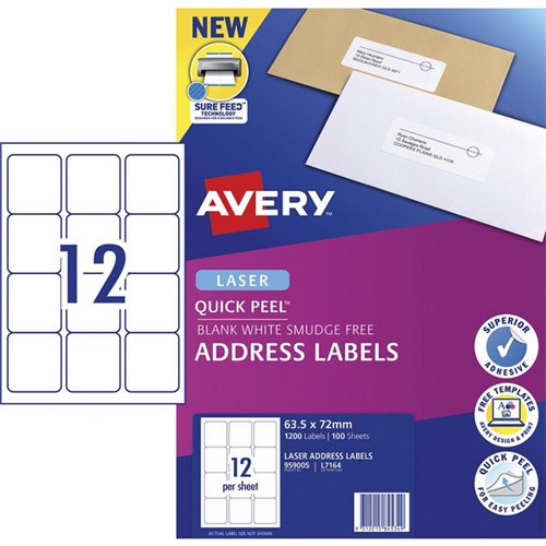 Avery Quick Peel Address Laser Labels L7164 White 12 Per Sheet 100 Sheets
