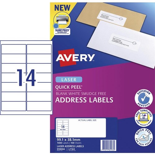 Avery Quick Peel Address Laser Labels L7163QP White 14 Per Sheet 100 Sheets
