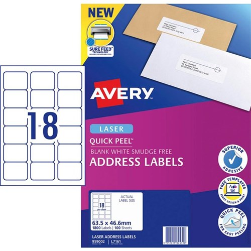 Avery Quick Peel Address Laser Labels L7161 White 18 Per Sheet 100 Sheets