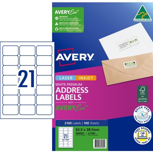 Avery Quick Peel Address Laser Labels L7160 White 21 Per Sheet 100 Sheets