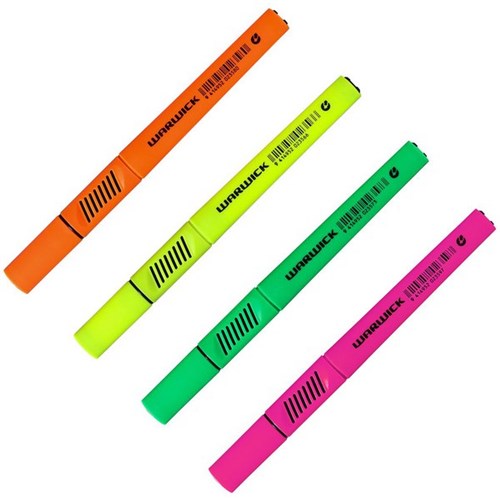 Warwick Tri Barrel Slimline Highlighters Assorted Colours, Pack of 4