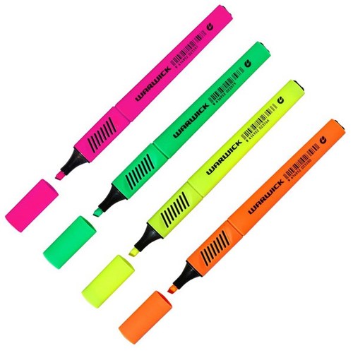 Warwick Tri Barrel Slimline Highlighters Assorted Colours, Pack of 4
