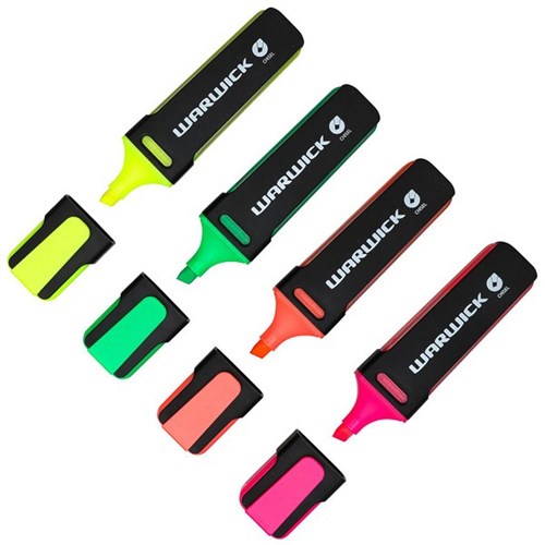 Warwick Liquid Ink Stubby Highlighters Assorted Colours, Pack of 4
