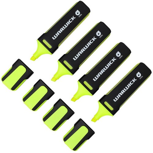 Warwick Liquid Ink Stubby Highlighters Yellow, Pack of 4