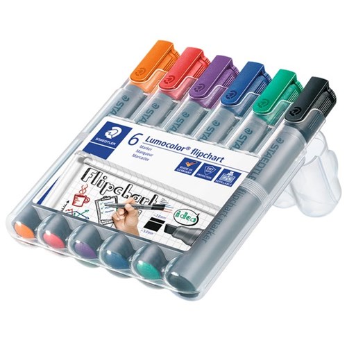 Staedtler Lumocolor 356 B Assorted Colours Flipchart Markers Chisel Tip, Pack of 6