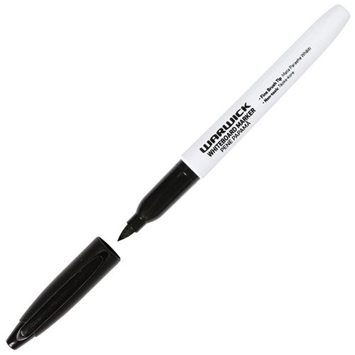 Warwick Pen Style Whiteboard Markers Fine Tip Black, Box of 50
