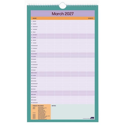 Sasco Life Design Family Activities Wall Planner 420x250mm 2027 Tribe The Nest