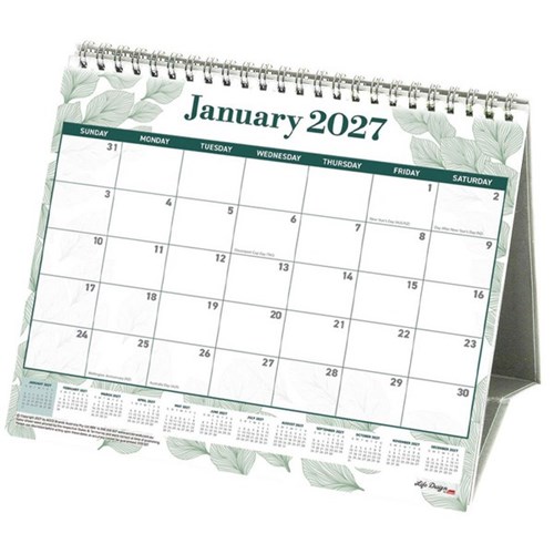 Sasco Life Design Tri-Fold Desk Calendar 220x190mm 2027 Willow The Haven