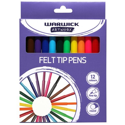 Warwick Artworx Felt Tip Pens Assorted Colours, Pack of 12