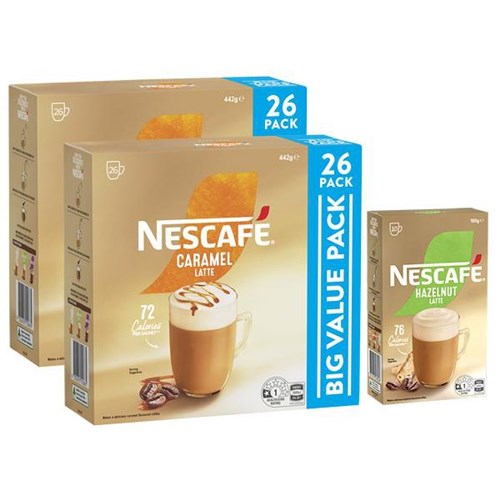 NESCAFÉ Cafe Menu Instant Coffee Sachet Caramel Latté 442g, 2 x Packs of 26