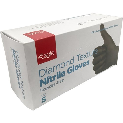 Eagle Diamond Texture Nitrile Gloves Heavy Duty 240mm Black, Pack of 100