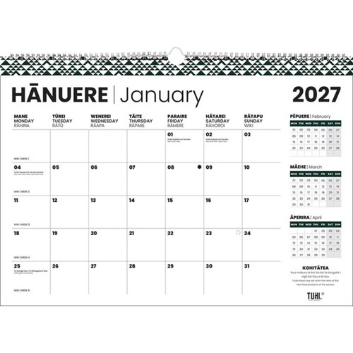 Tuhi Bilingual Wall Calendar Month To View A2 Mahere a Marama 2027