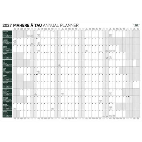 Tuhi A2 Dated Year Wall Planner Double Sided Unlaminated 2027 Bilingual Mahere a Tau